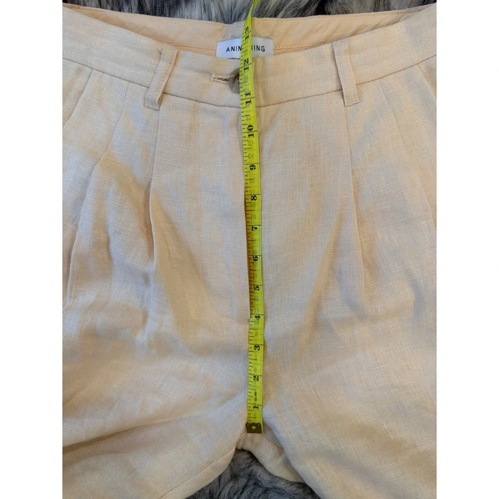 Anine Bing Pale Yellow Pleated 100% Linen Straight Leg Trousers Size 34 EU‎ US 2